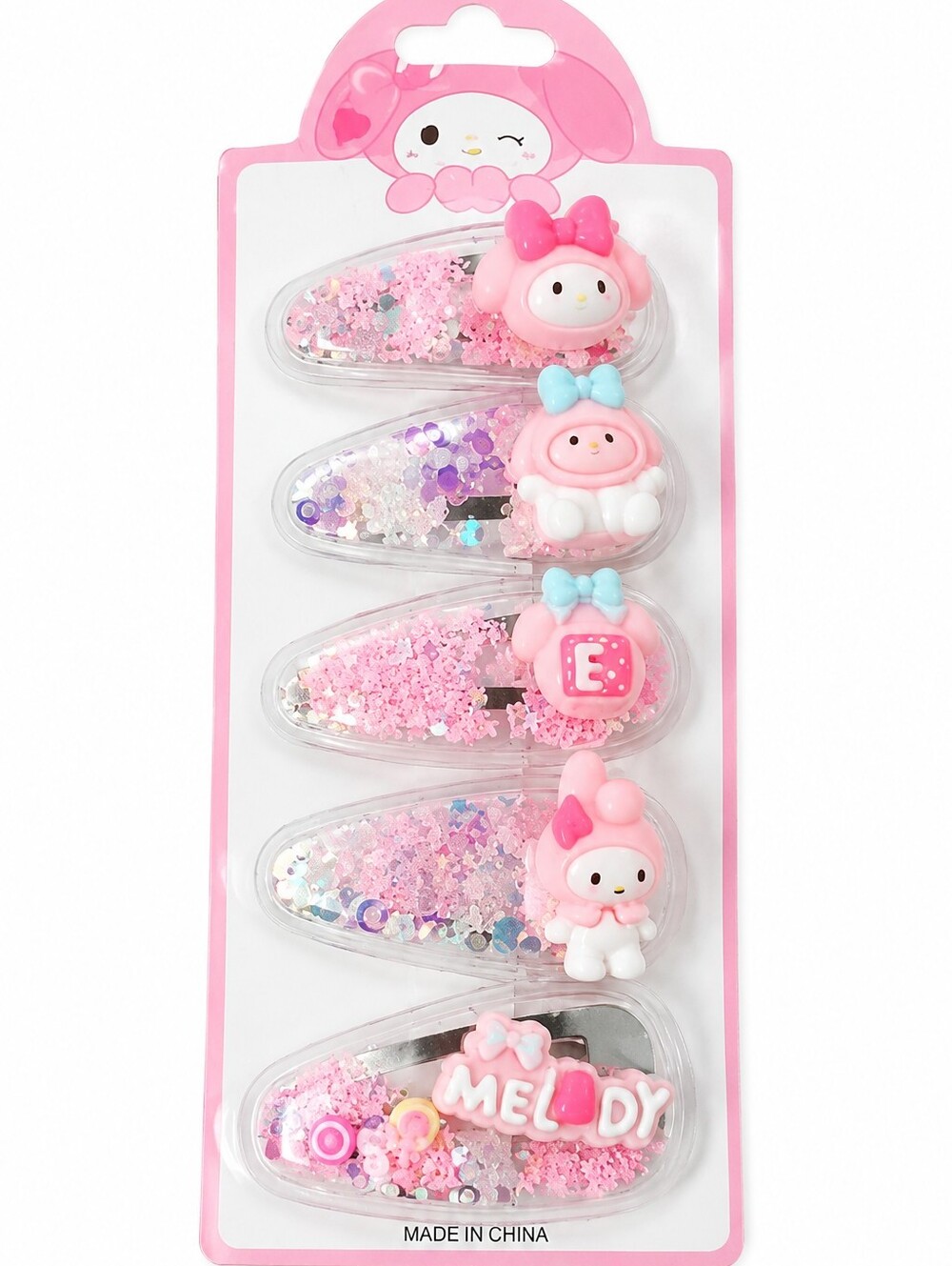 Sanrio Hello Kitty Pink Character Kids Plush Hair Clips - 5 Pack